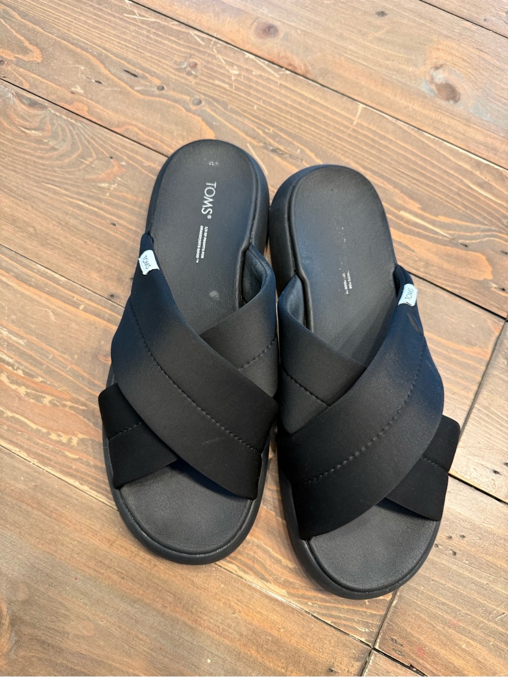 Toms Black Crisscross Slide Sandals with Padded Straps
